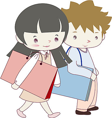 EPS 전신 클립아트 라이프스타일 커플 여자 남자 일러스트 서기 사람 성인 두명 쇼핑 쇼핑백 성인만 국내일러스트 가방 관계 모션 생활 파일형식 벡터