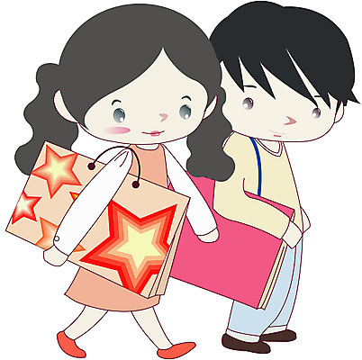 EPS 전신 클립아트 라이프스타일 커플 여자 남자 일러스트 서기 사람 성인 두명 쇼핑 쇼핑백 성인만 국내일러스트 가방 관계 모션 생활 파일형식 벡터