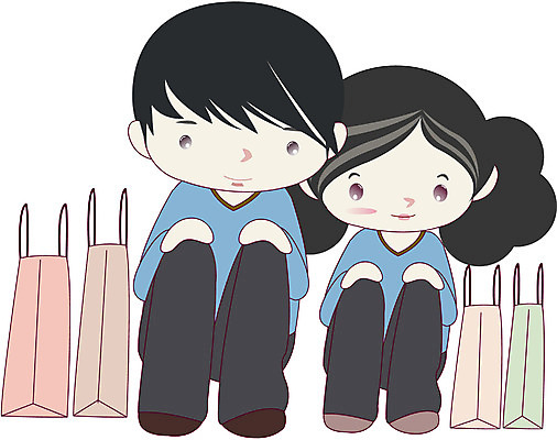 EPS 전신 클립아트 라이프스타일 커플 여자 남자 일러스트 사람 앉기 성인 두명 쇼핑 쇼핑백 성인만 국내일러스트 가방 관계 모션 생활 파일형식 벡터