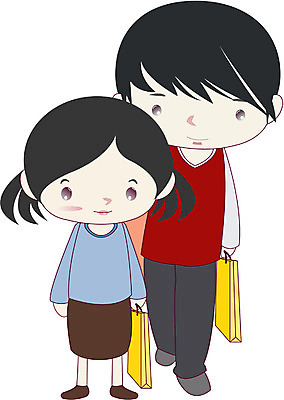 EPS 전신 클립아트 라이프스타일 커플 여자 남자 일러스트 서기 사람 성인 두명 쇼핑 쇼핑백 성인만 국내일러스트 가방 관계 모션 생활 파일형식 벡터