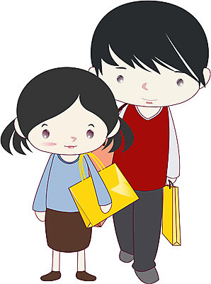 EPS 전신 클립아트 라이프스타일 커플 여자 남자 일러스트 서기 사람 성인 두명 쇼핑 쇼핑백 성인만 국내일러스트 가방 관계 모션 생활 파일형식 벡터