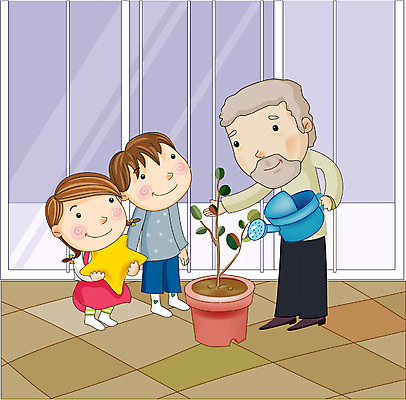 EPS 라이프스타일 여자 할아버지 노년 남자 행복 화분 여유 어린이 일러스트 가족 손자 손녀 대가족 실내 사랑 미소 사람 취미 라이프 세명 물 화목 식목일 물주기 원예 가꾸기 조리개 국내일러스트 자연요소 기념일 감정 컨셉 관계 모션 표정 성인 내부 생활 손주 파일형식 벡터