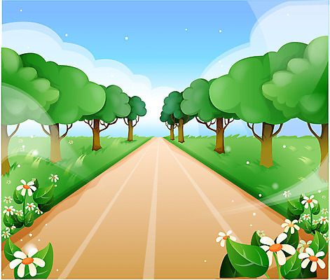 EPS 주간 사계절 계절 꽃 길 백그라운드 일러스트 자연 하늘 풍경 사람없음 야외 봄 산책로 가로수 국내일러스트 자연요소 식물 생태계 파일형식 벡터