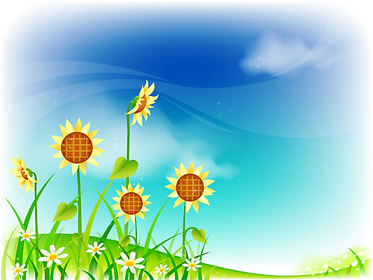 EPS 주간 식물 사계절 계절 꽃 백그라운드 일러스트 여름꽃 자연 하늘 해바라기 풍경 사람없음 야외 봄 국내일러스트 자연요소 생태계 파일형식 벡터 여름_계절