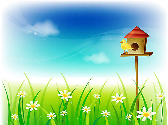 EPS 주간 식물 사계절 계절 꽃 백그라운드 꽃밭 일러스트 자연 조류 하늘 풍경 초원 사람없음 야외 봄 국내일러스트 자연요소 동물 생태계 파일형식 벡터