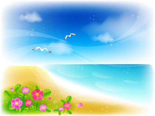 EPS 주간 식물 구름 사계절 계절 꽃 바다 백그라운드 일러스트 봄꽃 자연 갈매기 하늘 풍경 해변 사람없음 야외 봄 해당화 국내일러스트 자연요소 조류 생태계 파일형식 벡터