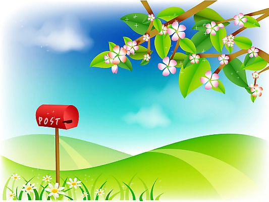 EPS 주간 나무 식물 사계절 계절 꽃 백그라운드 일러스트 자연 하늘 풍경 사람없음 야외 봄 우체통 국내일러스트 자연요소 생태계 파일형식 벡터