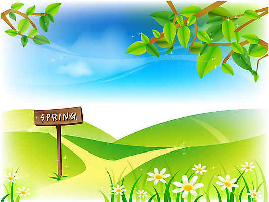 EPS 주간 사계절 계절 백그라운드 일러스트 자연 하늘 풍경 초원 사람없음 야외 봄 국내일러스트 자연요소 생태계 파일형식 벡터