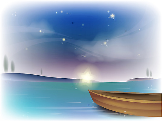 EPS 구름 사계절 계절 별 호수 바다 백그라운드 수상교통 일러스트 자연 하늘 풍경 사람없음 야외 여름 물가 나룻배 선박 국내일러스트 자연요소 교통수단 배_교통 생태계 파일형식 벡터