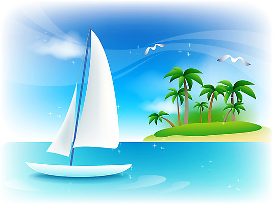 EPS 주간 나무 식물 구름 사계절 계절 바다 섬 백그라운드 요트 일러스트 자연 갈매기 하늘 풍경 해변 사람없음 야외 여름 야자수 돛단배 선박 국내일러스트 자연요소 수상교통 배_교통 조류 생태계 파일형식 벡터