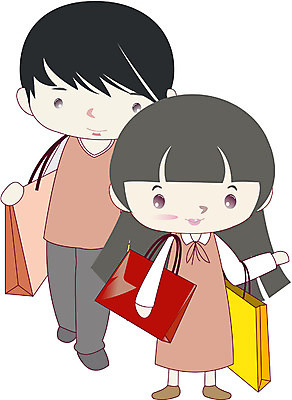 EPS 전신 클립아트 라이프스타일 커플 여자 남자 일러스트 서기 사람 성인 두명 쇼핑 쇼핑백 성인만 국내일러스트 가방 관계 모션 생활 파일형식 벡터