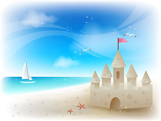 EPS 주간 구름 사계절 계절 바다 백그라운드 일러스트 자연 갈매기 하늘 불가사리 풍경 해변 사람없음 야외 여름 돛단배 모래성 국내일러스트 자연요소 모래 배_교통 조류 극피동물 생태계 파일형식 벡터