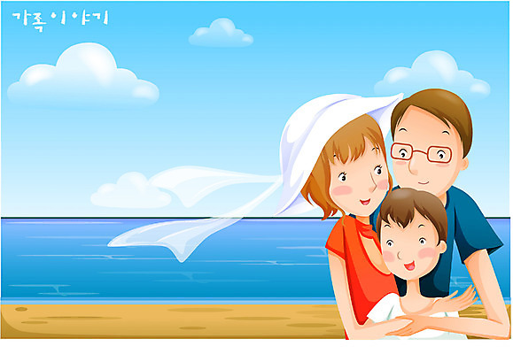 EPS 주간 계절 여자 남자 아들 바다 일러스트 가족 하늘 엄마 휴가 사랑 가족애 사람 소년 해변 야외 세명 여름 여름휴가 바캉스 아빠 국내일러스트 자연요소 감정 어린이 관계 파일형식 벡터 여름_계절