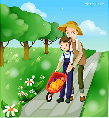 EPS 주간 여자 남자 딸 채소 일러스트 가족 자연 사랑 가족애 사람 야외 두명 초록색 농사 수레 봄 아빠 주말 주말농장 부녀 국내일러스트 자연요소 계절 감정 컬러 농업 관계 농장 카트 생태계 파일형식 벡터
