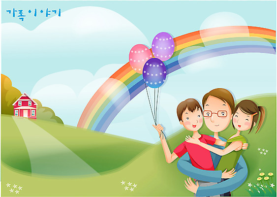 EPS 주간 계절 여자 남자 딸 아들 무지개 일러스트 가족 사랑 가족애 사람 소년 야외 세명 봄 아빠 풍선 국내일러스트 자연요소 감정 어린이 관계 파일형식 벡터