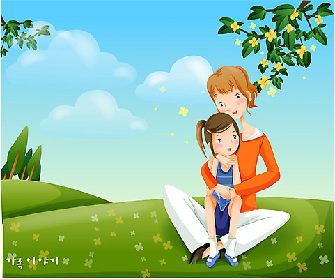 EPS 주간 계절 여자 딸 일러스트 가족 포옹 엄마 사랑 가족애 사람 야외 두명 화목 봄 언덕 여자만 국내일러스트 자연요소 감정 컨셉 관계 안기 파일형식 벡터