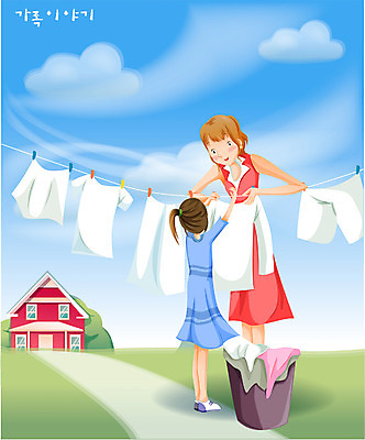 EPS 주간 계절 여자 딸 일러스트 가족 하늘 엄마 사랑 가족애 사람 야외 두명 여름 봄 빨래 빨랫줄 여자만 국내일러스트 자연요소 감정 줄 가사 관계 파일형식 벡터
