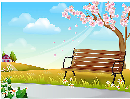 EPS 주간 식물 사계절 계절 꽃 백그라운드 벤치 일러스트 자연 하늘 주택 풍경 사람없음 야외 봄 벚꽃 언덕 국내일러스트 자연요소 의자 건물 생태계 파일형식 벡터