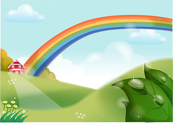 EPS 주간 사계절 계절 백그라운드 무지개 일러스트 자연 하늘 나뭇잎 주택 풍경 초원 사람없음 야외 봄 이슬 언덕 국내일러스트 자연요소 잎 건물 생태계 파일형식 벡터