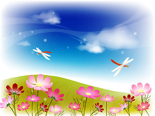 EPS 주간 식물 사계절 계절 꽃 백그라운드 일러스트 자연 하늘 가을꽃 풍경 사람없음 야외 가을 잠자리 코스모스 가을배경 국내일러스트 자연요소 곤충 생태계 파일형식 벡터 가을_계절