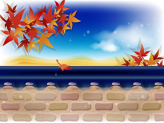 EPS 주간 나무 식물 사계절 계절 백그라운드 단풍 일러스트 자연 하늘 단풍나무 돌담 풍경 사람없음 야외 담장 가을 가을배경 국내일러스트 자연요소 잎 돌_바위 생태계 파일형식 벡터 가을_계절