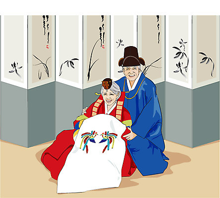 EPS 전통 웰빙 부부 커플 여자 할아버지 노년 남자 할머니 여유 결혼 일러스트 실내 사랑 사람 두명 생활 실버라이프 노부부 로맨틱 실버 클래식 한복 우피족 노인만 성인만 국내일러스트 한국전통 라이프스타일 감정 컨셉 관계 이벤트 성인 내부 전통의상 파일형식 벡터