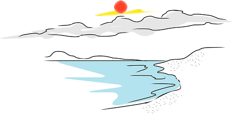 EPS 주간 클립아트 바다 일러스트 자연 산 풍경 해변 사람없음 야외 태양 노을 일몰 국내일러스트 자연요소 생태계 파일형식 벡터