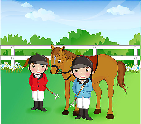 EPS 주간 여자 남자 딸 행복 아들 어린이 일러스트 가족 사람 소녀 소년 초원 야외 두명 화목 말_동물 승마 어린이만 국내일러스트 자연요소 감정 스포츠 컨셉 포유류 관계 파일형식 벡터