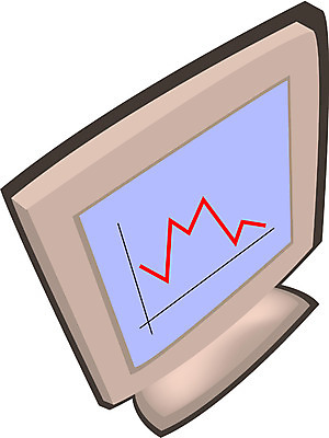 EPS 한대 일러스트 통계 수치 그래프 사람없음 컴퓨터 스크린 모니터 자료 오브젝트 꺾은선그래프 증감 국내일러스트 1 전자제품 파일형식 벡터