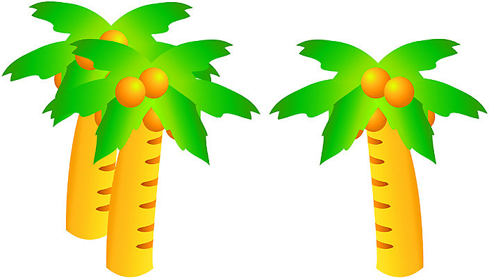 EPS 나무 식물 열매 컬러 일러스트 사람없음 초록색 야자수 노란색 열대식물 휴양지 야자열매 세그루 국내일러스트 3 장소 파일형식 벡터