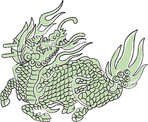 EPS 클립아트 동물 한마리 한국문화 한국전통 문양 디자인 컬러 백그라운드 무늬 패턴 일러스트 상상 한국 사람없음 연두색 전통무늬 전통문양 용 동물문양 국내일러스트 1 동양문화 전통 아시아 초록색 파일형식 벡터