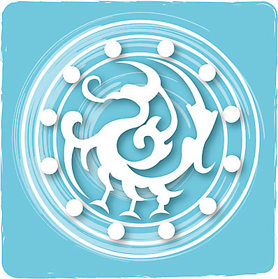 EPS 클립아트 동물 한마리 한국문화 한국전통 전통 문양 디자인 컬러 하늘색 백그라운드 무늬 패턴 일러스트 상상 한국 사람없음 전통무늬 전통문양 사각형 용 원형 동물문양 와당문양 드래곤 국내일러스트 도형 1 동양문화 아시아 파란색 파일형식 벡터