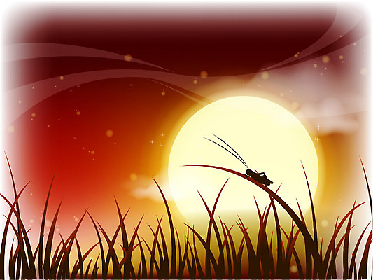 EPS 자연요소 사계절 계절 백그라운드 일러스트 자연 하늘 풍경 사람없음 야외 일몰 달 가을 귀뚜라미 가을배경 국내일러스트 곤충 노을 생태계 파일형식 벡터 가을_계절