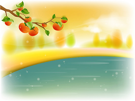 EPS 주간 사계절 계절 호수 백그라운드 일러스트 자연 하늘 감 풍경 사람없음 야외 가을 감나무 가을배경 국내일러스트 자연요소 나무 과일 생태계 파일형식 벡터 가을_계절