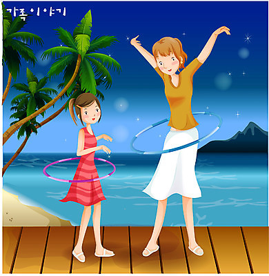 EPS 웰빙 계절 여자 딸 바다 섬 다이어트 일러스트 가족 엄마 사랑 가족애 사람 해변 야외 두명 여름 운동 야간 생활체조 체조 훌라후프 여자만 국내일러스트 자연요소 감정 관계 건강 파일형식 벡터