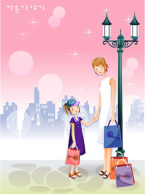 EPS 공공시설 여자 딸 가로등 일러스트 가족 모녀 엄마 사랑 가족애 사람 야외 두명 쇼핑 부모 쇼핑백 여자만 국내일러스트 감정 가방 관계 시설 파일형식 벡터