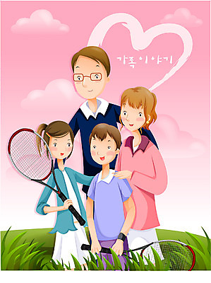 EPS 여자 남자 딸 아들 일러스트 가족 엄마 사랑 가족애 사람 소년 여러명 야외 운동 봄 테니스 아빠 배드민턴 국내일러스트 계절 감정 어린이 다수 관계 건강 구기 파일형식 벡터