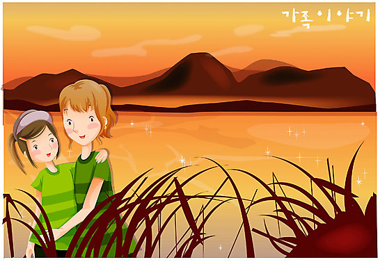 EPS 계절 여자 딸 호수 일러스트 가족 모녀 엄마 갈대 사랑 가족애 사람 야외 두명 강 노을 가을 저녁 강가 여자만 국내일러스트 자연요소 식물 감정 관계 야간 파일형식 벡터
