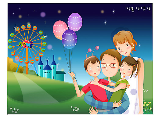 EPS 여자 남자 딸 아들 일러스트 가족 엄마 사랑 가족애 사람 소년 여러명 야외 부모 놀이공원 아빠 야간 풍선 상업시설 국내일러스트 자연요소 감정 어린이 다수 관계 테마파크 시설 상업 파일형식 벡터