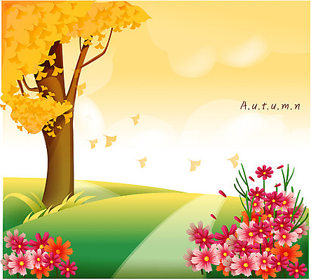 EPS 식물 계절 꽃 백그라운드 일러스트 자연 하늘 가을꽃 풍경 사람없음 야외 가을 코스모스 은행잎 가을배경 국내일러스트 잎 생태계 파일형식 벡터 가을_계절