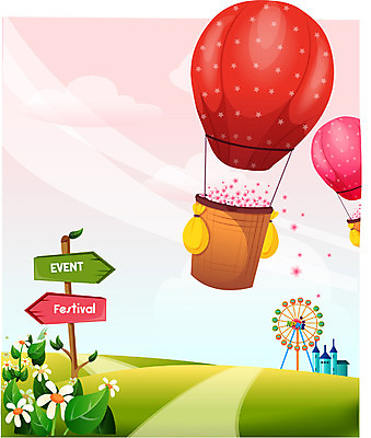 EPS 계절 백그라운드 일러스트 항공교통 자연 하늘 풍경 사람없음 야외 레포츠 봄 놀이공원 기구 열기구 표지판 상업시설 국내일러스트 교통수단 레저 알림판 테마파크 시설 생태계 상업 파일형식 벡터