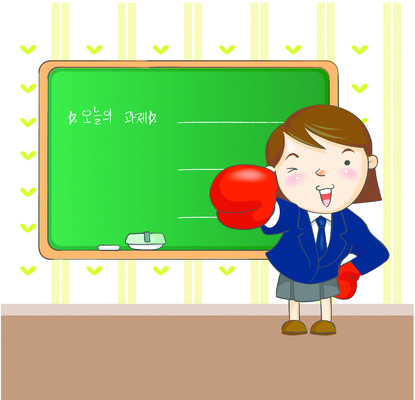 EPS 학생 여자 교육 교복 일러스트 교실 학교 청소년 수업 실내 한명 사람 10대 스쿨라이프 파이팅 칠판 권투글러브 펀치 여자만 여자한명만 십대만 십대여자만 십대여자한명만 국내일러스트 1 라이프스타일 옷 모션 내부 글러브 파일형식 벡터