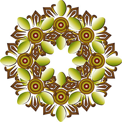 EPS 클립아트 문양 디자인 컬러 백그라운드 무늬 꽃무늬 일러스트 식물문양 사람없음 초록색 전통문양 원형 카키색 국내일러스트 도형 식물 전통 꽃 파일형식 벡터