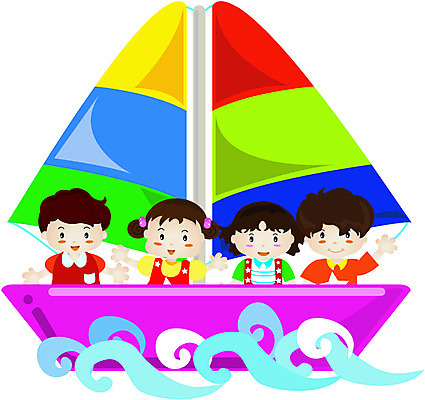 EPS 클립아트 여자 남자 어린이 교통수단 여행 수상교통 일러스트 항해 사람 여러명 상반신 친구 컬러풀 운송업 승차 돛단배 선박 어린이만 국내일러스트 산업 컬러 다수 교통 배_교통 관계 모션 파일형식 벡터