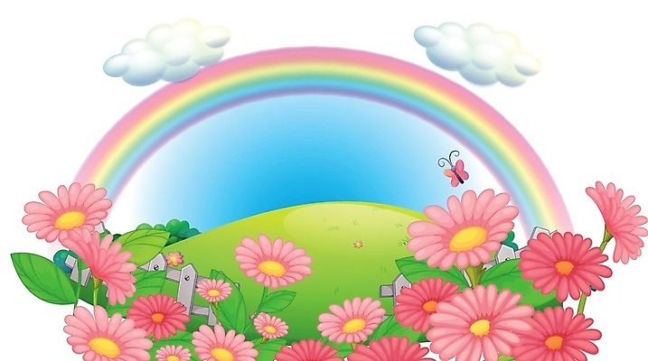 EPS 해외이미지 꽃 분홍색 나비 무지개 일러스트 사람없음 정원 해외202004 해외일러스트 자연요소 식물 컬러 곤충 파일형식 벡터