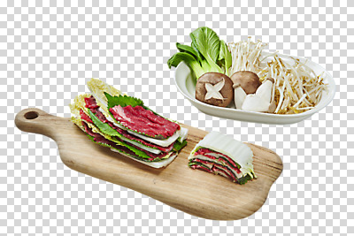 편집 편집이미지 누끼 사람없음 쌓기 버섯 청경채 겹침 PNG 나무도마 나베 나베요리 숙주 편집소스 밀푀유나베 음식 채소 모션 도마 목재 파일형식