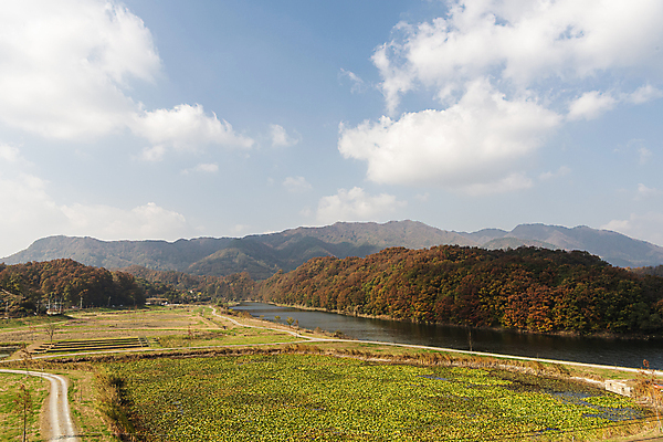 포토 JPG 주간 구름 하늘 산 사람없음 야외 가을풍경 가을 옥천 전경 소옥천 국내포토 자연요소 계절 풍경 강 충청북도 파일형식 탑뷰 가을_계절