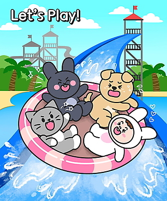 전신 PSD 어린이 동물캐릭터 일러스트 함께함 세마리 한명 웃음 야자수 고양이 토끼 잡기 강아지 놀이기구 승차 무서움 즐거움 튀는물 튜브 동물탈 워터슬라이드 워터파크 토끼탈 내려오기 국내일러스트 일러캐릭터 나무 동물 캐릭터 1 감정 컨셉 포유류 모션 수영장 표정 3 사람 반려동물 개 액체표현 탈 스플래쉬 파일형식