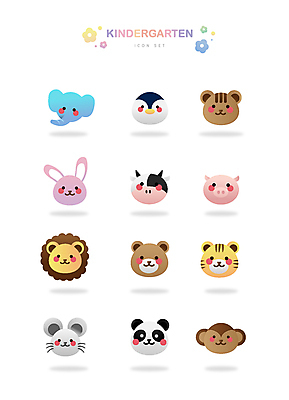 아이콘 여러마리 곰 코끼리 사람없음 귀여움 원숭이 토끼 돼지 호랑이 쥐 사자 판다 젖소 펭귄 다람쥐 2D아이콘 AI파일 동물 다수 컨셉 포유류 조류 반려동물 소 설치류 파일형식 벡터