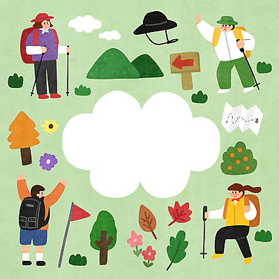 전신 PSD 나무 구름 여자 남자 꽃 화살표 단풍 낙엽 지도 일러스트 산 프레임 서기 여러명 성인 취미 초록색 등산 만세 모임 깃발 표지판 풀 등산모자 등산스틱 프레임일러스트 성인만 카피스페이스 원데이클래스 국내일러스트 자연요소 식물 모자_잡화 컬러 다수 잎 모션 알림판 사람 공백 트래킹 등산용품 클래스 파일형식